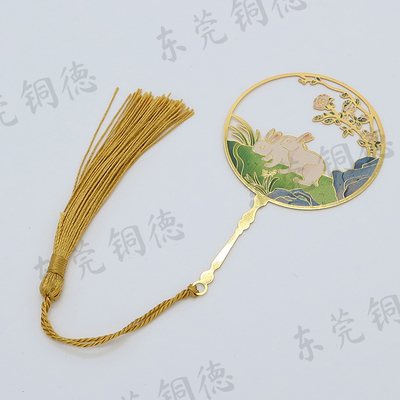 玉兔书签中国风创意镂空书签团扇书签流苏书签定制